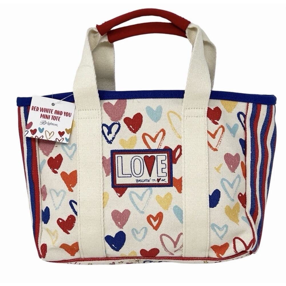 Brighton Red White and Blue Heart Print Canvas Crossbody Tote